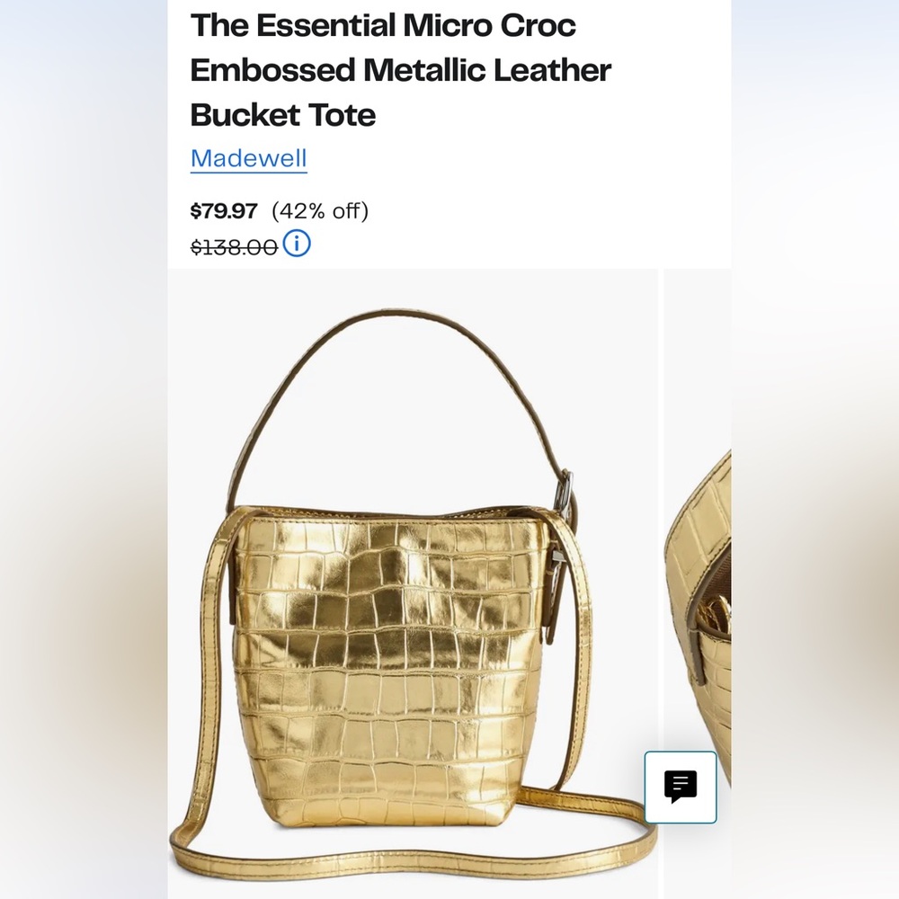 Madewell The Essential Micro Croc Embossed Metallic Leather Bucket Tote